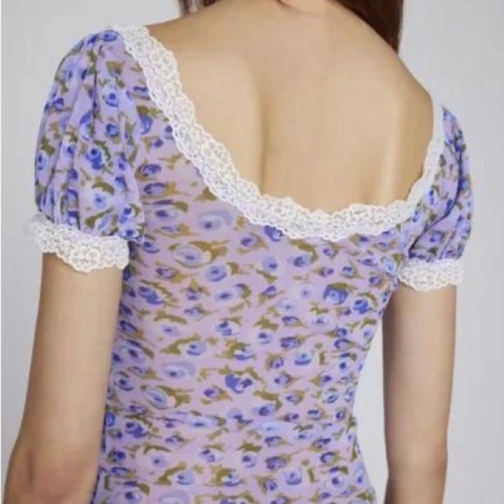 NWT Kimchi Blue Blake Puff Sleeve Mesh Top Rose Lavender Tea Stain - Picture 2 of 9
